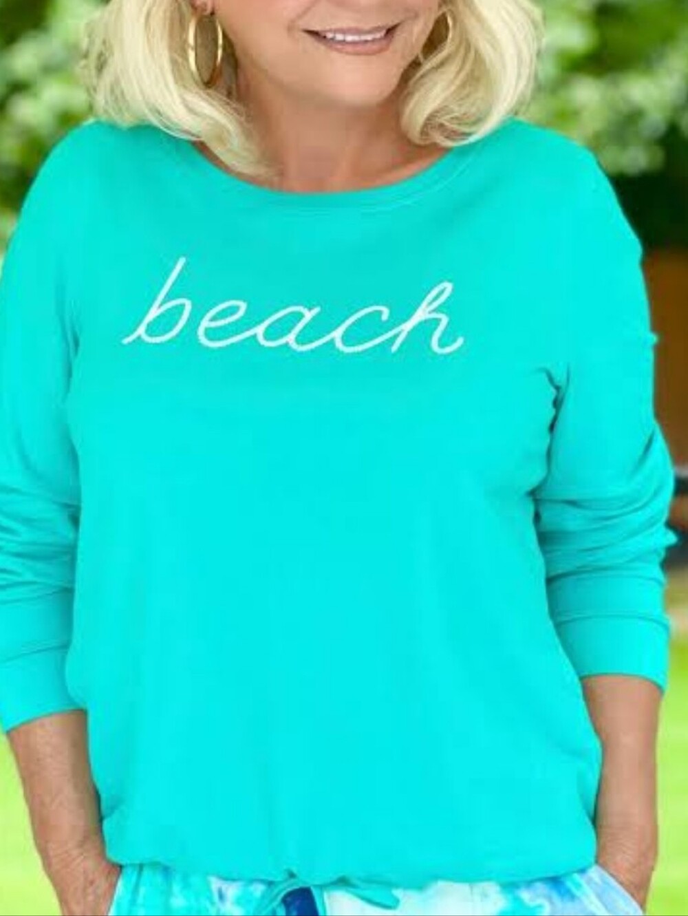 BELLE By Kim Gravel Women’s Turquoise 'Beach' Pullover Top Large